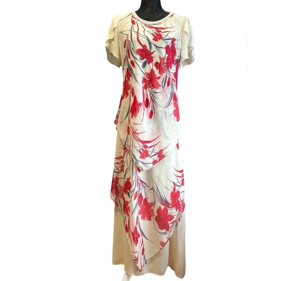 Vintage Mary McFadden Red Cream Floral Dress  Women’s‎ Size 10 - Picture 1 of 8